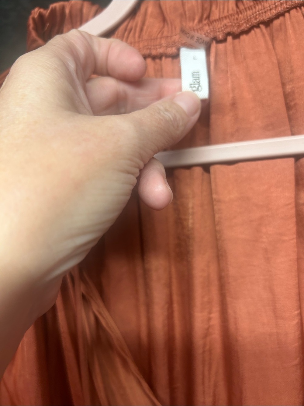 glam Rust Orange V-Neck Ruffle-Trim Blouse - Picture 2 of 4